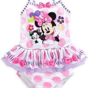 Disney store Minnie Mouse 2pc swimsuit polka dot ruffles bows UPF 50+ - size 3